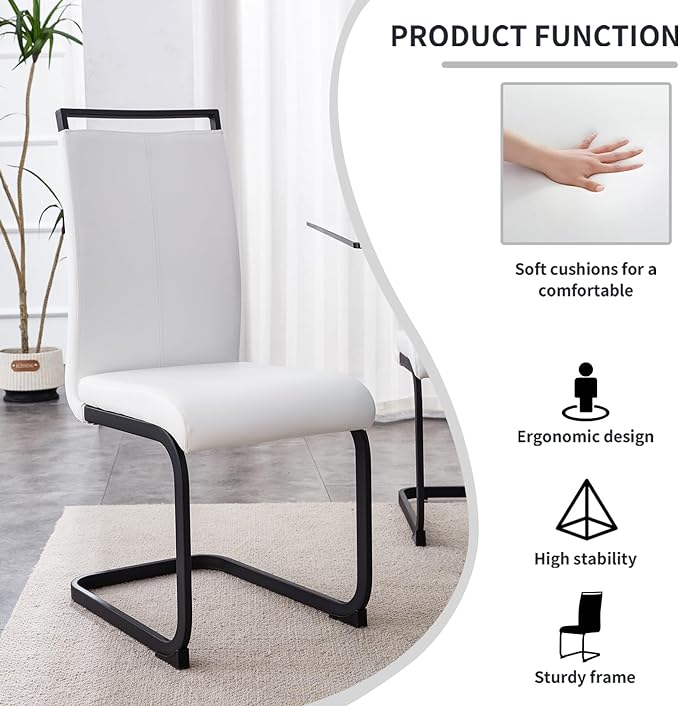 Modern Dining Chairs Set of 4,High Back Kitchen Chairs,Side Room Chair with Black Powder Coating Metal Legs,Easy to Clean Upholstered Dining Chairs,Ideal for Living Room(White Chairs) - LeafyLoom