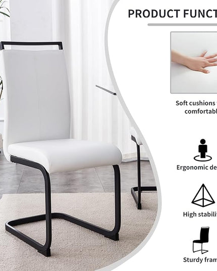 Modern Dining Chairs Set of 6,High Back Kitchen Chairs,Side Room Chair with Black Powder Coating Metal Legs,Easy to Clean Upholstered Dining Chairs,Ideal for Living Room(White Chairs) - LeafyLoom