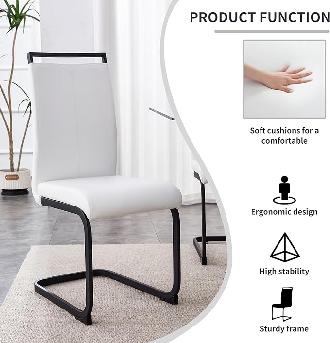 Modern Dining Chairs Set of 6,High Back Kitchen Chairs,Side Room Chair with Black Powder Coating Metal Legs,Easy to Clean Upholstered Dining Chairs,Ideal for Living Room(White Chairs) - LeafyLoom