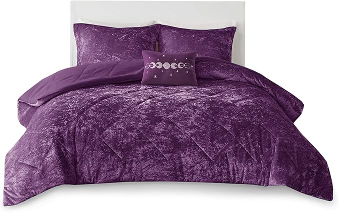 Intelligent Design Queen Comforter Set, Velvet Comforter Set , Luxury Diamond Quilting Comforter Set, Fluffy Comforter Bed Set with Decorative Pillowand 2 Shams, 4 Piece Purple, Full/Queen - LeafyLoom
