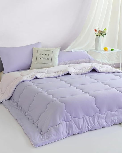 COTTEBED Reversible Ultra-Soft Purple and Light Pink King Size Bed Comforter Set, Jersey Knit T-Shirt Feel Cute Comy Bedding Down Blanket Quilt & Pillowcase Lightweight All Season California Cal King - LeafyLoom
