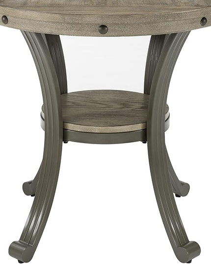 Powell Pewter Metal and Rustic Wood Side Table Franklin Dining - LeafyLoom