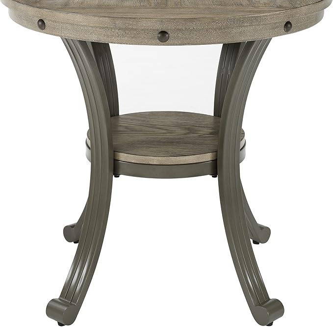 Powell Pewter Metal and Rustic Wood Side Table Franklin Dining - LeafyLoom