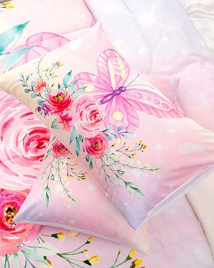 CVHOUSE Butterfly Comforter Set,Floral Butterfly Bedding Set for Girls Kids Teens,Flower Butterflies Comforter Butterflies Duvet Set Room Decor Quilt Set Twin Size - LeafyLoom