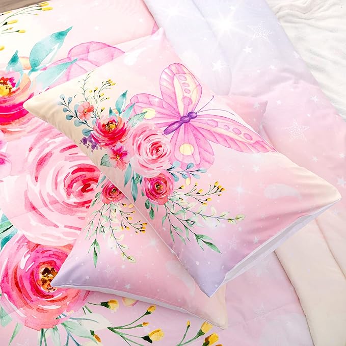 CVHOUSE Butterfly Comforter Set,Floral Butterfly Bedding Set for Girls Kids Teens,Flower Butterflies Comforter Butterflies Duvet Set Room Decor Quilt Set Twin Size - LeafyLoom