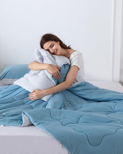 COTTEBED 3PCS Olive Green Comforter Set Queen Size - Jersey Knit T-Shirt Feeling Ultra-Soft Cute Cozy Lightweight Bedding Blanket Quilt Down Set & Pillowcase for All Season Use, Full Queen 88x92 inch - LeafyLoom