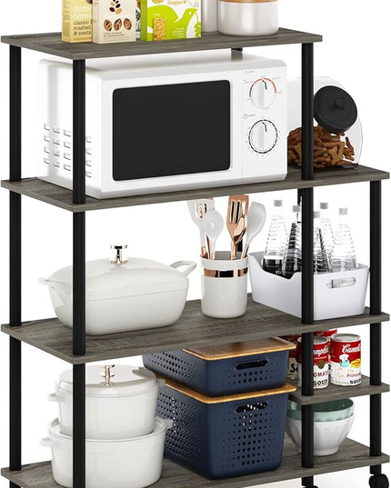 Furinno Turn-N-Tube Kitchen Shelf Cart, French Oak Grey/Black - LeafyLoom
