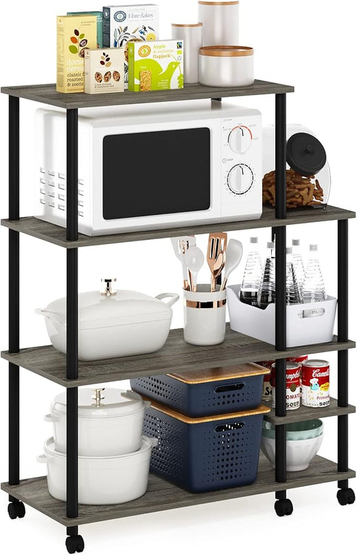 Furinno Turn-N-Tube Kitchen Shelf Cart, French Oak Grey/Black - LeafyLoom