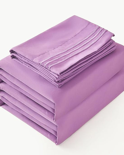 Bed Sheet Set - Brushed Microfiber Bedding - Bedding Sheets & Pillowcases - Deep Pockets - Easy Fit - Breathable & Soft Hotel Sheets - 4 Piece Queen Purple - LeafyLoom