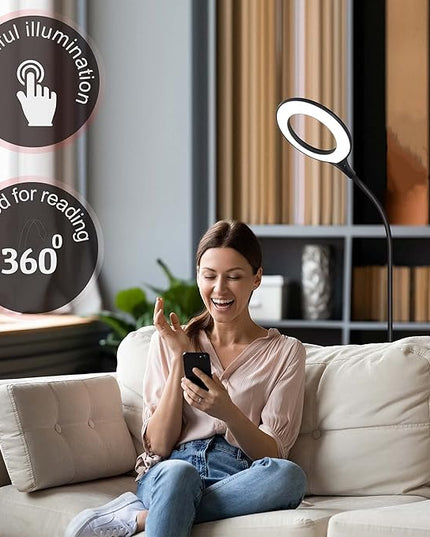 Bright Floor Lamp for Office, Reading and Bedrooms. LED Floor Lamp for Lash Light for EyeLash Extensions, Makeup & Nail Spa. Gooseneck Standing Lamp (Black) - LeafyLoom