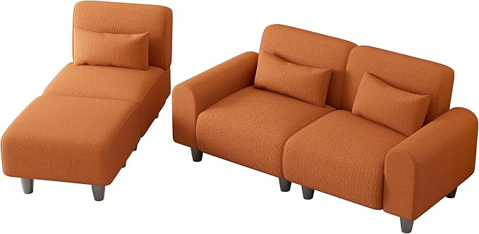 NicBex Sectional Couch Sofa with Lounge Chair Polyester Modern L Shaped Cloud Couch for Living Room Furniture Sets with Waist Pillows, Modular Sofa for Living Room, Bedroom, Apartment, 84.6"L, Orange - LeafyLoom