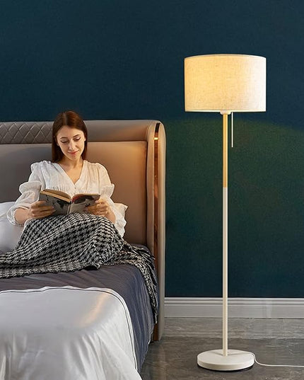 Modern Floor Lamp for Living Room Traditional Farmhouse Floor Lamps Mid-Century Pole Lamp with Linen Lamp Shade, Standing Tall Floor Lamps for Bedrooms and Office (White) - LeafyLoom