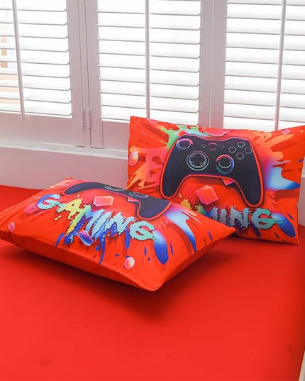 Aimuan Gaming Comforter Sets for Boys Kids Bedding Sets Video Games Console Action Buttons Novelty Colorful Game Gamepad Controller Modern Gamer Room Decor Home Quilt Set (Twin 6 Pcs, Red) - LeafyLoom