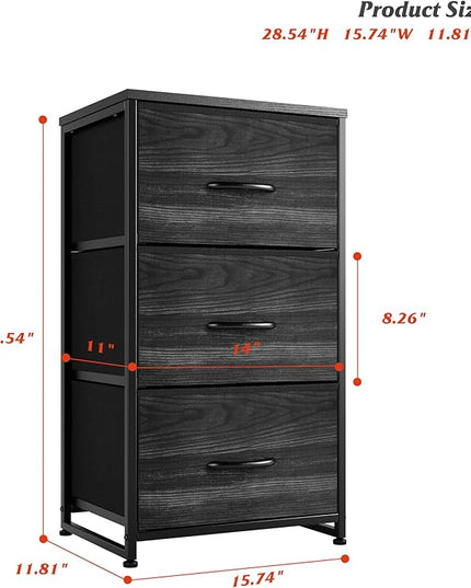Nicehill Nightstand, Dresser with 3 Drawers, Bedside Table Chest of Drawers, Small Dresser for Bedroom, Kids' Room, Closet, Kids Dresser with Wooden Top Steel Frame, Modern, Black Wood Grain - LeafyLoom