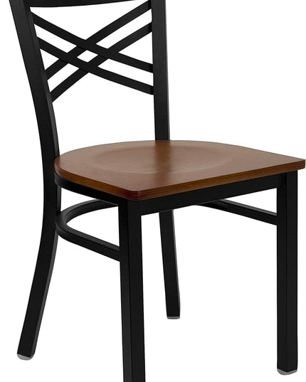 Flash Furniture 2 Pk. HERCULES Series Black ''X'' Back Metal Restaurant Chair - Cherry Wood Seat - LeafyLoom
