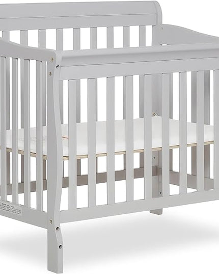 Aden 4-in-1 Convertible Mini Crib In Grey, Greenguard Gold Certified, Non-Toxic Finish, New Zealand Pinewood, With 3 Mattress Height Settings - LeafyLoom