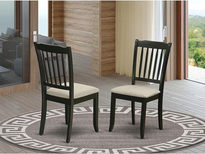 East West Furniture DAC-BLK-C Danbury Kitchen Dining Chairs - Linen Fabric Upholstered Wooden Chairs, Set of 2, Black - LeafyLoom