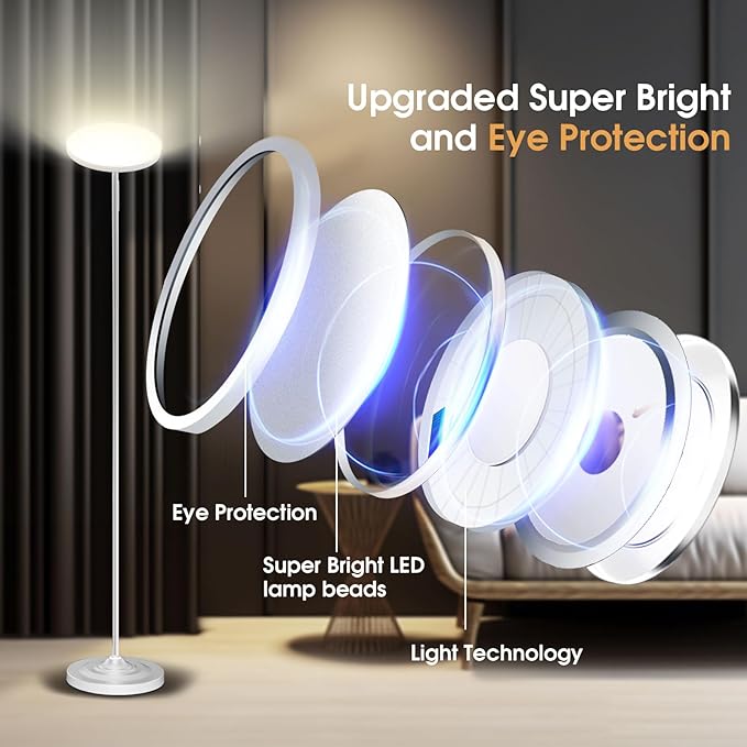 Floor Lamp, 36W/3600LM Bright Floor Lamp with Remote Control, RGB Color Changing Torchiere Floor Lamp, Stepless Adjust Color Temperatures & Brightness for Bedroom and Play Room - LeafyLoom