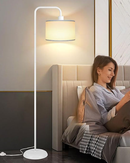 [Upgraded] LED Floor Lamp for Living Room, 3 Color Temperature Floor Lamp with Foot Switch Modern Standing Lamp Tall Pole Floor Reading Lamp for Bedroom, Study Room, Office, 9W Bulb Included, White - LeafyLoom