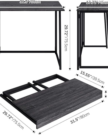 4NM 31.5" Small Desk with Storage Bag, Simple Assembly Folding Computer Desk Home Office Desk Study Writing Table for Small Space Offices - Gray and Black - LeafyLoom