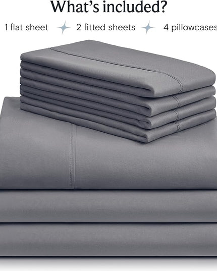 LuxClub 7 PC Split King Sheet Set, Breathable Luxury Bed Sheets, Deep Pockets 18" Eco Friendly Wrinkle Free Cooling Sheets Machine Washable Hotel Bedding Silky Soft - Light Grey Split King - LeafyLoom