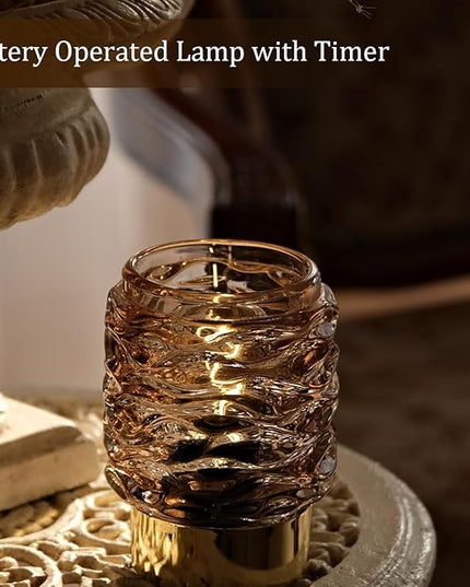 Battery Operated Lamp with Timer,Glass Cordless Lamps with LED Bulb,Decorative Lights for Living Room Bedroom Tabletop Entryway Centerpiece Gift (Brown) - LeafyLoom