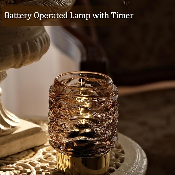 Battery Operated Lamp with Timer,Glass Cordless Lamps with LED Bulb,Decorative Lights for Living Room Bedroom Tabletop Entryway Centerpiece Gift (Brown) - LeafyLoom