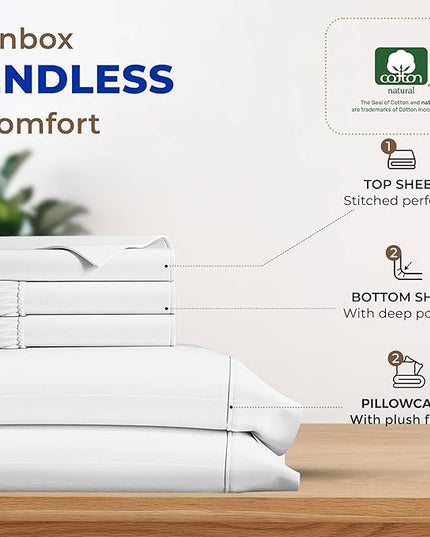 THREAD SPREAD 100% Egyptian Cotton Split King Sheets Sets for Adjustable Bed - 600 Thread Count 5 PC White Top Split King Sheets, 16" Deep Pocket Soft Cooling Sheets for Split King Adjustable Bed - LeafyLoom