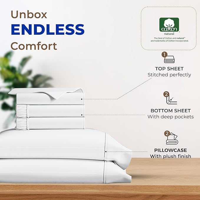 THREAD SPREAD 100% Egyptian Cotton Split King Sheets Sets for Adjustable Bed - 600 Thread Count 5 PC White Top Split King Sheets, 16" Deep Pocket Soft Cooling Sheets for Split King Adjustable Bed - LeafyLoom