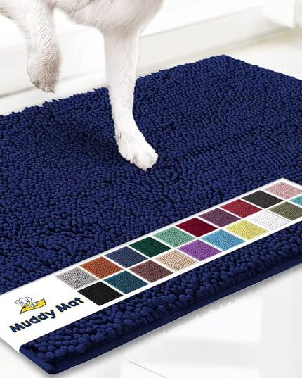 Muddy Mat® Original Dog Door Mat for Muddy Paws, Super Absorbent Microfiber, Non-Slip Washable Pet Rug, Quick Dry Chenille Entryway Carpet, Machine Washable Indoor Outdoor mat, Navy Blue 24"x96" MuddyMat