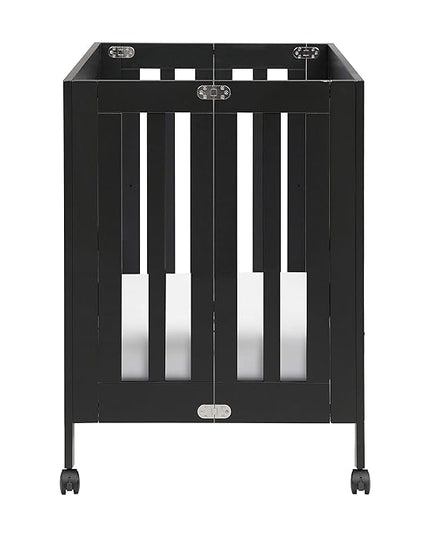 Babyletto Origami Mini Portable Folding Crib with Wheels in Black, 2 Adjustable Mattress Positions, Greenguard Gold Certified - LeafyLoom