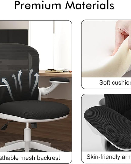 Ergonomic Home Office Desk Chairs Comfy Computer Gaming Chairs Mesh Arm Swivel Chairs of Adults for Home Office Bedroom(White) - LeafyLoom