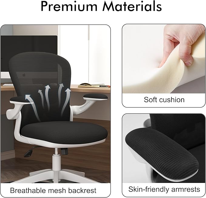 Ergonomic Home Office Desk Chairs Comfy Computer Gaming Chairs Mesh Arm Swivel Chairs of Adults for Home Office Bedroom(White) - LeafyLoom
