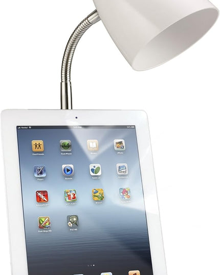 Simple Designs LD1002-WHT Gooseneck Organizer Desk Lamp with iPad Tablet Stand Book Holder, White - LeafyLoom