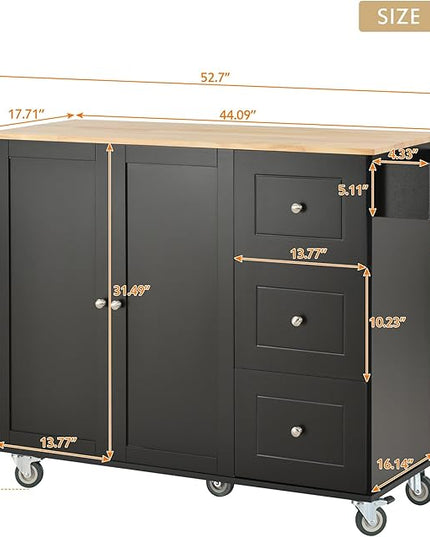 Kitchen Island with Storage, Rolling Table on Wheels w/Spice Rack, Towel Rack & Drawer for Dinning Room - LeafyLoom