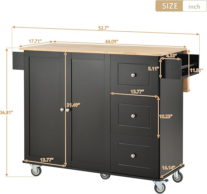 Kitchen Cart with Wood Top and Drop Leaf Breakfast Bar, Rolling Mobile Kitchens Island w/Storage and Towel Rack, Large Storage Cabinet Table for Dinning Room - LeafyLoom