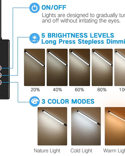 Clip on Lamp, Dual Head Bright Eye-Care 3 Color Mode Desk Lamp with Clamp, 5 Level Dimmer Clip on Light, 360 °Adjustable Clip on Desk Lamp for Reading, Working, Bedroom, Music Stand - LeafyLoom