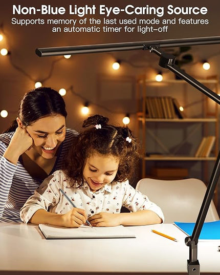 Desk Lamp for Office Home, Desk Light with Clamp, 24W Ultra Bright with Gesture Sensing, Adjustable Brightness & Color Temperature, Monitor Light, Task Light, Table Lamp for Work Study,Black - LeafyLoom