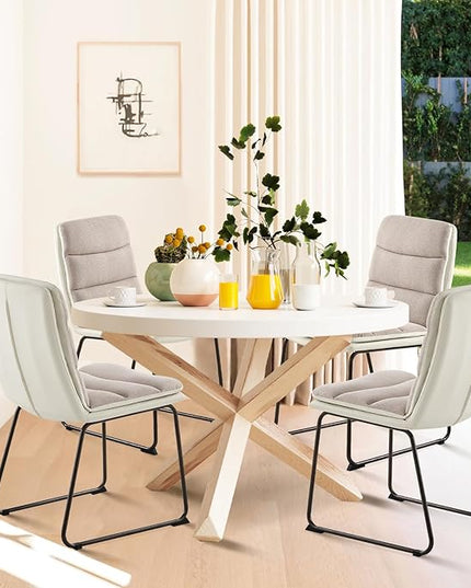 COLAMY Dining Chairs Set of 4, Modern Waffle Fabric Dining Chairs, Faux Leather Kitchen Chairs with Back for Dining Living Waiting Room, Light Brown - LeafyLoom