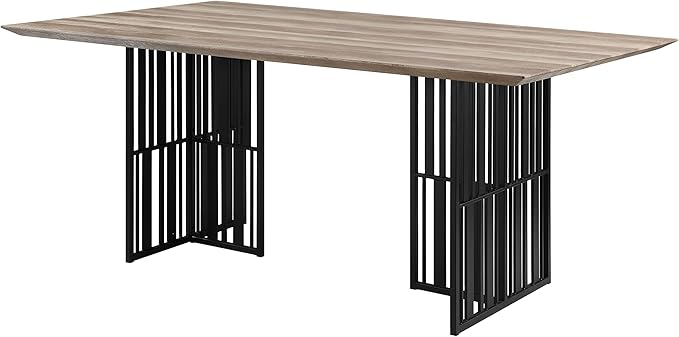 NicBex Dining Table Contemporary Kitchen Table Farmhouse Rustic Dining Table, Antique Oak & Black Finish Rectangular Dining Table, Easy Assembly, Black - LeafyLoom