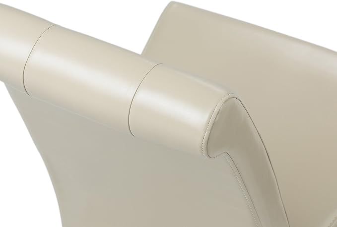 SIMPLIHOME Cosmopolitan Parson Dining Chair (Set of 2), Satin Cream Faux Leather and SOLID WOOD, Square, Upholstered, For the Dining Room, Contemporary Modern - LeafyLoom