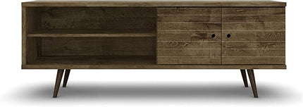 Manhattan Comfort Liberty Mid Century Modern TV Stand for Televisions up to 60 Inches, Bedroom and Living Room Entertainment Center with Storage, Shelves, and Cabinet, 201AMC: 62.99 Inch, Rustic Brown - LeafyLoom