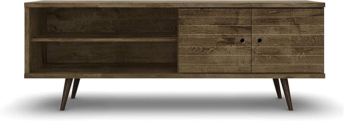 Manhattan Comfort Liberty Mid Century Modern TV Stand for Televisions up to 60 Inches, Bedroom and Living Room Entertainment Center with Storage, Shelves, and Cabinet, 201AMC: 62.99 Inch, Rustic Brown - LeafyLoom