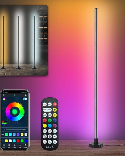RGB Corner Floor Lamp,LED Smart Corner Light App,Remote Control Corner Lamp,16 Million DIY Colors, Music Sync, Timer for Living Rooms, Bedrooms and Gaming Rooms(1 Pack) - LeafyLoom
