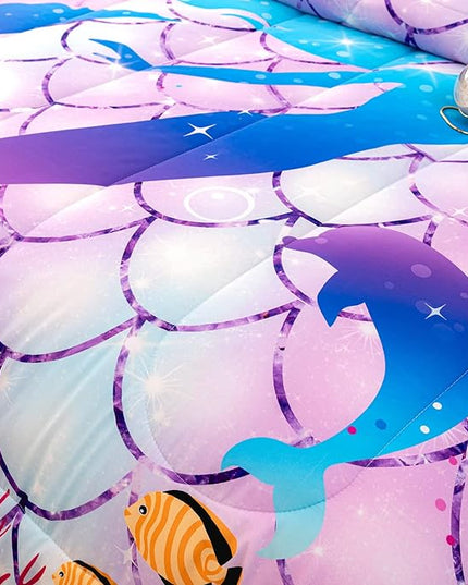 CVHOUSE Mermaid Comforter Set,Rainbow Mermaid Bedding Set for Girls Kids Teens,Rainbow Mermaid Comforter Mermaid Duvet Set Room Decor Quilt Set Full Size - LeafyLoom