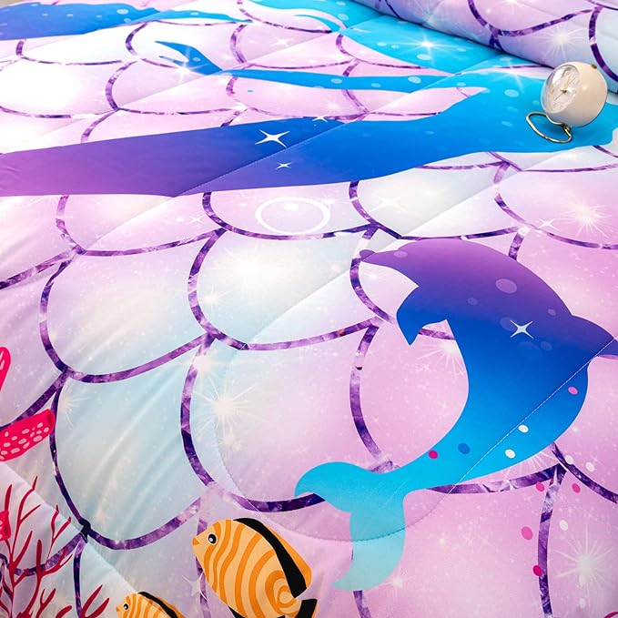 CVHOUSE Mermaid Comforter Set,Rainbow Mermaid Bedding Set for Girls Kids Teens,Rainbow Mermaid Comforter Mermaid Duvet Set Room Decor Quilt Set Twin Size - LeafyLoom