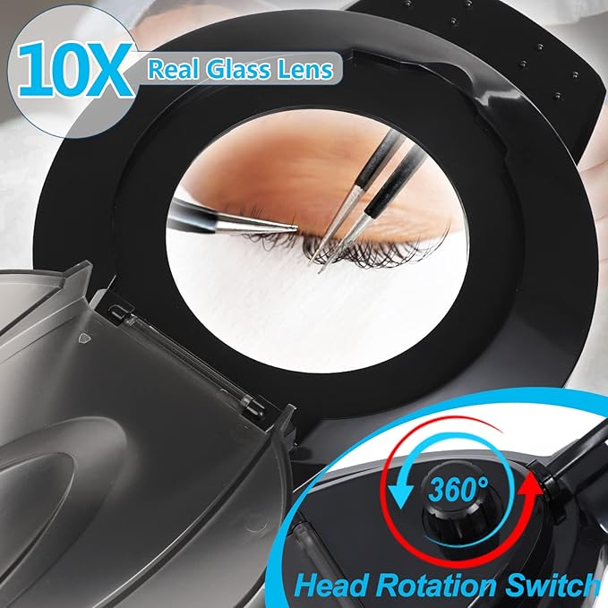 10X Magniyfing Floor Lamp with 4 Wheel Rolling Base for Estheticians 2,200 Lumens LED Magnifier Lighted Glass Lens, AdjustableStand & Swivel Arm Floor Lamp for Reading, Crafts, Tasks - LeafyLoom