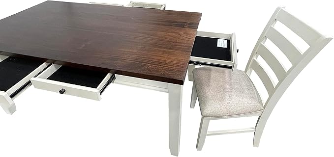 NicBex 64Inch Rectangular Dining Table,Modern Kitchen Table with Walnut Acacia Veneer Tabletop and Pull Out Drawers for 6 to 8,Large Dining Room Table for Kitchen,Dining Living Room,White+Walnut - LeafyLoom