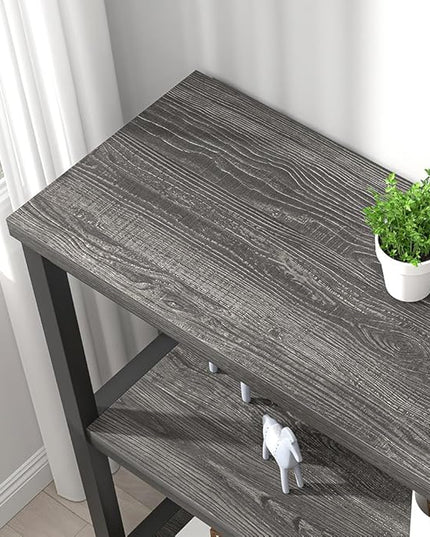 FOLUBAN 3 Tier Book Shelf, Modern Short Bookshelf for Small Space, Industrial Wood and Metal Bookcase for Bedroom, Living Room, Office (Dark Gray Oak) - LeafyLoom