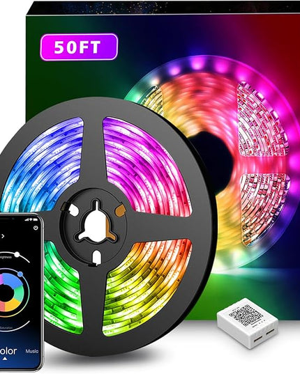 Nexillumi Led Lights for Bedroom 50ft(1 Roll of 50ft) Music Sync Color Changing Led Strip Lights Smart with Remote and App Control Built-in Mic for Party Home Room Decor Luces LED para Cuarto Nexillumi